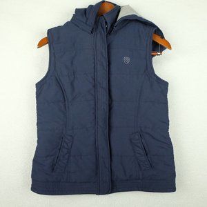 Urban Heritage Womens Puffer Vest Large Navy Blue Full Zip Hooded Logo Preppy